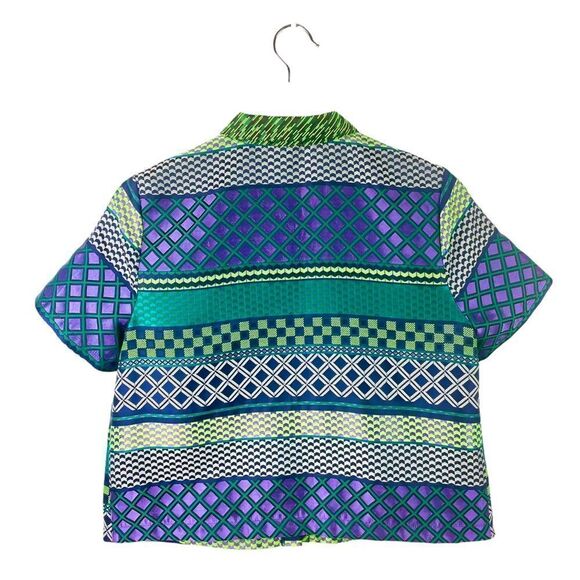 Topshop Box Fit Button Up Patterned Short Sleeve Shirt Size 2 - Picture 3 of 7